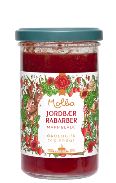 Jordbær- & Rabarbermarmelade 290 g. Økologisk GLF
